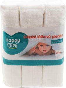 Happy Mimi detské látkové plienky biele 70x70 cm 3 ks - Teta drogérie eshop