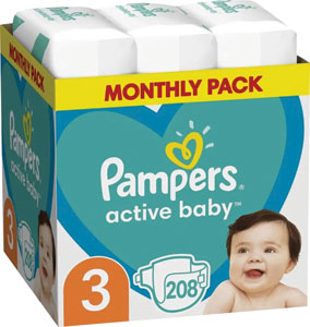 Pampers Active baby detské plienky veľkosť 3 208 ks mesačné balenie