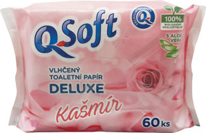Q-Soft vlhčený toaletný papier Deluxe Kašmír 60ks - Q-Soft vlhčený toaletný papier s vôňou harmančeka 60 ks | Teta drogérie eshop
