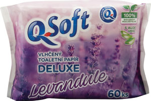 Q-Soft vlhčený toaletný papier Deluxe Levanduľa 60ks - Q-Soft vlhčený toaletný papier s vôňou harmančeka 60 ks | Teta drogérie eshop