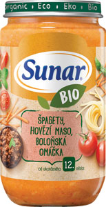 Sunar BIO príkrm špagety, hovädzie mäso, boloňská omáčka 235 g - Sunar príkrm Bio zelenina, pražma kráľovská, olivový olej 190 g | Teta drogérie eshop