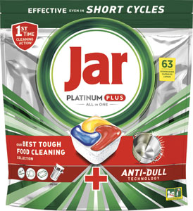 Jar Platinum Plus tablety do umývačky riadu Citrón 63 ks - Finish Quantum All in 1 teblety do umývačky riadu Lemon Sparkle 36 ks | Teta drogérie eshop