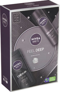 Nivea Men darčeková sada Feel Deep Deo Deep antiperspirant, sprchový gél
