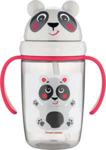 Športová fľaša so slamkou 9m+ Hello Little panda béžová 400 ml