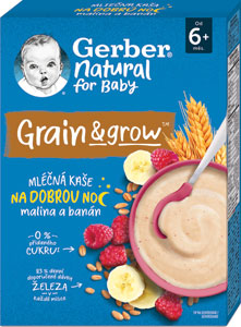 Gerber Natura mliečna pšenično-ovsená kaša malina a banán 220 g