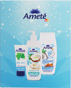 Ameté darčeková sada sprchovací gél Coconut 250 ml, telové mlieko Cocont Oil 400 ml, krém na ruky Aloe Vera 100 ml
