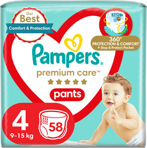 Pampers Premium Pants plienkové nohavičky veľkosť 4 58 ks 9-15 kg