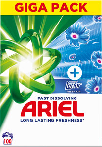 Ariel prášok Universal Touch of Lenor Unstoppables 5,500 kg / 100 PD