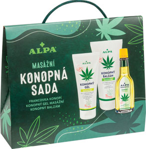 Alpa Konopný set - konopný gél masážny 100 ml, konopný balzam 150 ml, francovka konope 60 ml