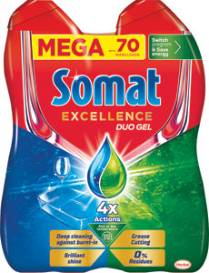 Somat Excellence gél do umývačky riadu Duo Gel Grease Cutting 2x630 ml