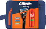 Gillette darčeková sada holiaci strojček Fusion5 + 4 náhradné hlavice + Fusion gel Sensitive 200 ml + kozmetická taška - Teta drogérie eshop