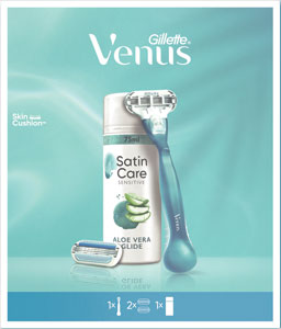 Venus darčeková sada Smooth strojček + 2 náhradné hlacice + Satin Care gél 75 ml