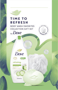Dove darčeková sada Refreshing sprchovací gél 250 ml, tuhé mydlo 90 g, sprchovacia hubka