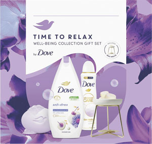 Dove darčeková sada Antistress sprchovací gél 250 ml, antiperspirant 150 ml, tuhé mydlo 90 g, vonná lampa s taviteľným voskom