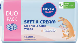 Nivea Baby čistiace a ošetrujúce obrúsky Soft & Cream duopack 2 x 57 ks