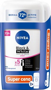 Nivea tuhý antiperspirant B&W Invisible Clear duopack 2 x 50 ml