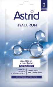 Astrid Hyaluron omladzujúca a spevňujúca pleťová maska s kyselinou hyalurónovou pre všetky typy pleti 2 x 8 ml