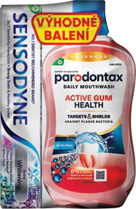 Parodontax ústna voda Active Gum 500 ml + zubná pasta Sensodyne Whitening 75 ml