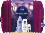 Nivea darčeková sada Bag Smooth Care 2025 telové mlieko 400 ml, sprchovací gél 250 ml, antiperspirant 50 ml, Labello balzam na pery 4,8 g - Teta drogérie eshop