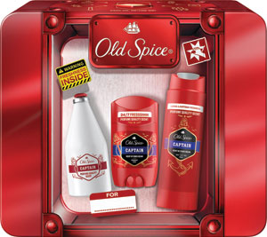 Old Spice darčeková sada Captain deo stick 50 ml, sprchový gél 250 ml, voda po holení 100 ml, plechový box