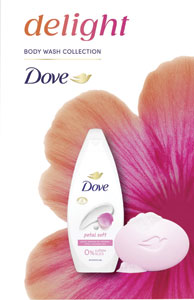 Dove darčeková sada Petal Soft 1 sprchovací gél 250 ml, tuhé mydlo 90 g