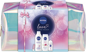 Nivea darčeková sada Bag Rose 2025, telové mlieko 400 ml sprchovací gél 250 ml, antiperspirant 50 ml, Labello balzam na pery 4,8 g