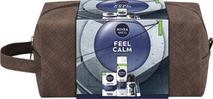 Nivea darčeková sada Men Bag Sensitive 2025 balzam po holení 100 ml, gél na holenie 200 ml, antiperspirant 50 ml, Labello balzam na pery pre mužov 4,8 g