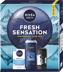 Nivea darčeková sada Men Box Balm Cooling 2025, Men balzam po holení 100 ml, antiperspirant 50 ml, sprchovací gél 250 ml