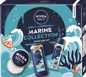 Nivea darčeková sada Men Box Marine 2025 krém 150 ml, antiperspirant Cool Marine 150 ml, sprchovací gél Cool Marine 250 ml