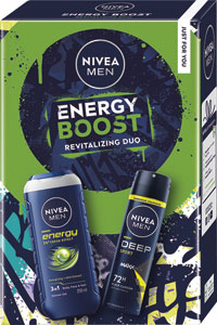 Nivea darčeková sada Men Box Energy Boost 2025, antiperspirant 150 ml, sprchovací gél 250 ml