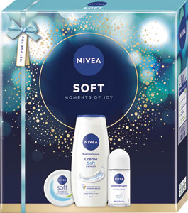 Nivea darčeková sada Box Soft Trio 2025 Soft krém 100 ml, sprchovací gél 250 ml, antiperspirant 50 ml