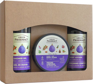 Green Pharmacy darčeková sada 3 ks - FIGA&ARGAN OIL sprchový gél 500 ml, telové mlieko 400 ml,  telový peeling 200 ml