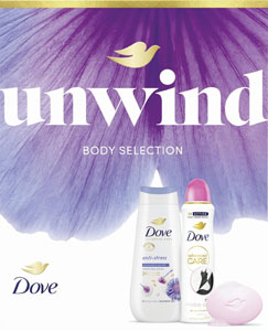 Dove darčeková sada Anti-stress Advanced sprchovací gél 225 ml, antiperspirant 150 ml, tuhé mydlo 90 g