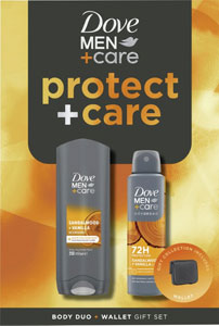 Dove darčeková sada Men+Care Sandalwood sprchovací gél 400 ml, antiperspirant 150 ml, peňaženka