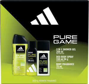 Adidas darčeková sada Pure Game natural sprej 75 ml + sprchový gél 250 ml + deodorant 150 ml