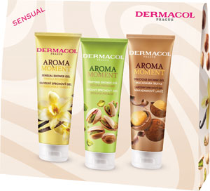 Dermacol darčeková sada Aroma moment Mix Festive 3x sprchový gél Vanilka, Pistácia, Makadamiový lanýž 250 ml