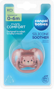 Canpol babies Cumlík silikónový symetrický Cute Animals 0-6 m ružový 1 ks