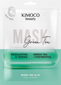 Kimoco Beauty tonizujúca maska na tvár s výťažkami zo zeleného čaju a postbiotikami 23 ml