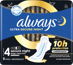 Always Ultra Quatro Secure night hygienické vložky 6 ks