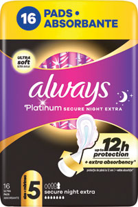 Always Platinum Secure Night Extra hygienické vložky 16 ks