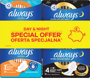 Always Ultra hygienické vložky Normal 20 ks + Secure Night 12 ks