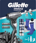 Gillette Mach3 Charcoal darčeková sada strojček, 2 ks náhradných hlavíc, gél na holenie 200 ml, ponožky - Teta drogérie eshop