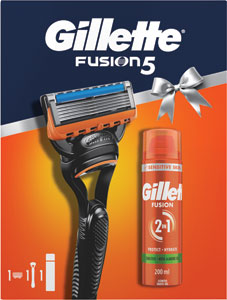 Gillette Fusion5 darčeková sada strojček, 1 ks náhradná hlavica, gél na holenie 200 ml