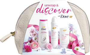 Dove darčeková sada All Over Body sprchovací gél 225 ml, deodorant 150 ml, deo stick 75 ml, kozmetická taška