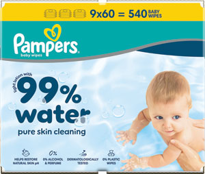 Pampers Wipes vlhčené utierky 99% Water 9 x 60 ks