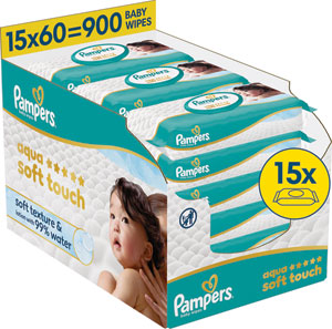 Pampers Wipes vlhčené utierky Aqua Soft Touch 15 x 60 ks