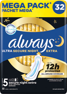 Always Ultra hygienické vložky Secure Night Extra 32 ks