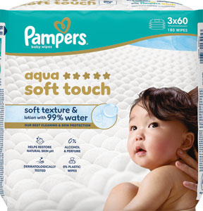 Pampers Wipes vlhčené utierky aqua soft touch 3 x 60 ks