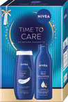 Nivea darčeková sada TIME TO CARE telové mlieko, sprchovací gél, guľôčkový antiperspirant, labello balzam na pery - Teta drogérie eshop