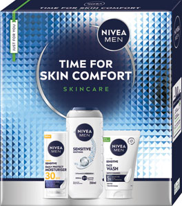 Nivea darčeková sada TIME FOR SKIN COMFORT Men denný krém, čistiaci gél, sprchovací gél